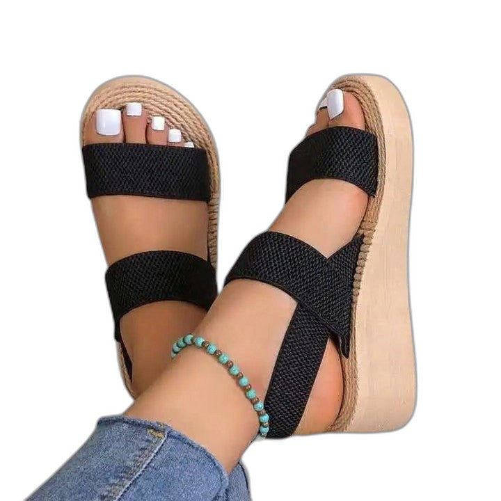 Comfortable Beige Platform Sandals for Women with Ankle Strap Open Toe Casual Style