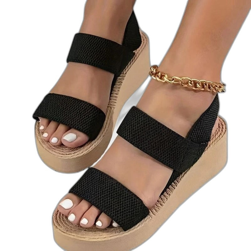 Comfortable Beige Platform Sandals for Women with Ankle Strap Open Toe Casual Style