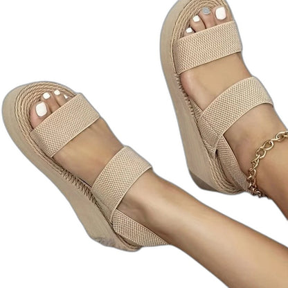 Comfortable Beige Platform Sandals for Women with Ankle Strap Open Toe Casual Style