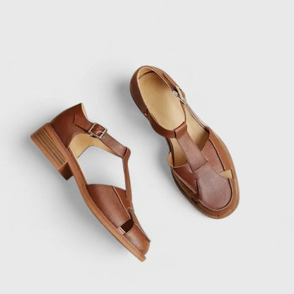Comfortable Beige Sandals for Women with Block Heel Ankle Strap Mary Jane Closed Toe Casual Style
