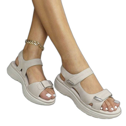 Comfortable Beige Sandals for Women with Platform Ankle Strap Open Toe Casual Style