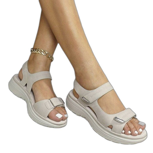 Comfortable Beige Sandals for Women with Platform Ankle Strap Open Toe Casual Style