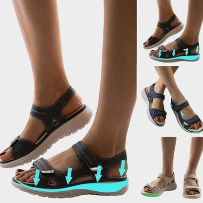 Comfortable Beige Sandals for Women with Platform Ankle Strap Open Toe Casual Style