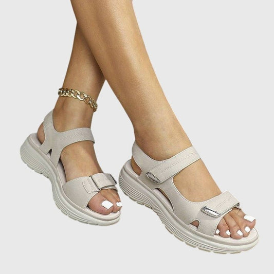 Comfortable Beige Sandals for Women with Platform Ankle Strap Open Toe Casual Style