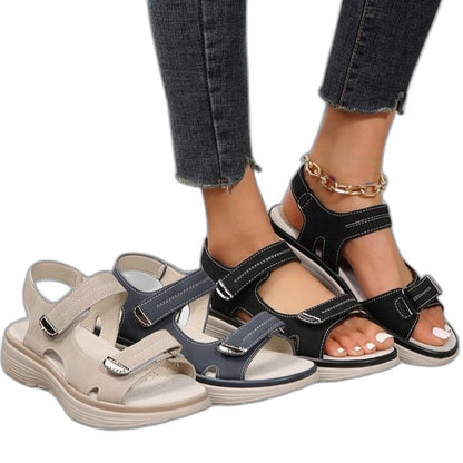 Comfortable Beige Sandals for Women with Platform Ankle Strap Open Toe Casual Style