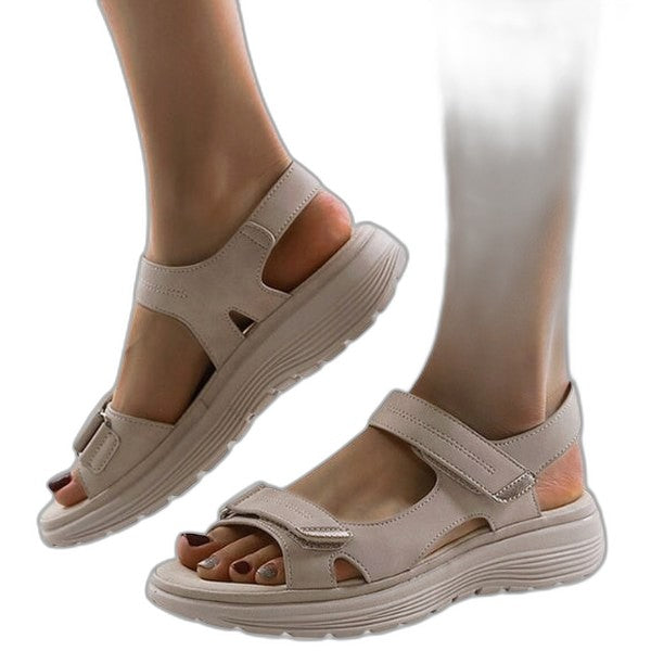 Comfortable Beige Sandals for Women with Platform Ankle Strap Open Toe Casual Style