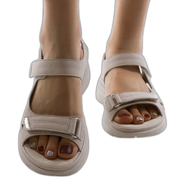 Comfortable Beige Sandals for Women with Platform Ankle Strap Open Toe Casual Style