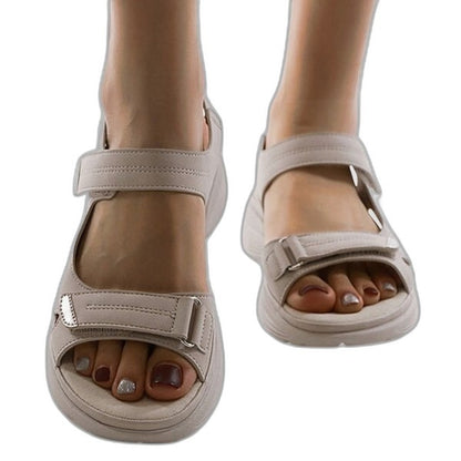 Comfortable Beige Sandals for Women with Platform Ankle Strap Open Toe Casual Style