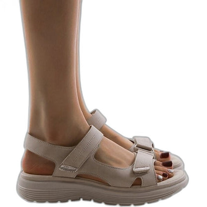 Comfortable Beige Sandals for Women with Platform Ankle Strap Open Toe Casual Style