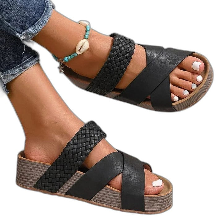 Comfortable Beige Sandals for Women with Platform Open Toe Casual Style