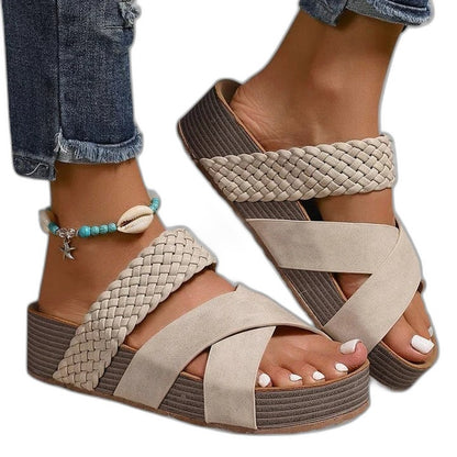 Comfortable Beige Sandals for Women with Platform Open Toe Casual Style