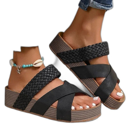 Comfortable Beige Sandals for Women with Platform Open Toe Casual Style
