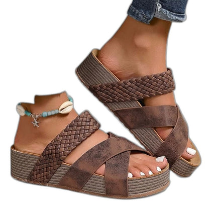 Comfortable Beige Sandals for Women with Platform Open Toe Casual Style