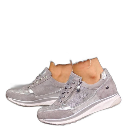 Comfortable Beige Sneakers for Women with Platform Lace Up Casual Style