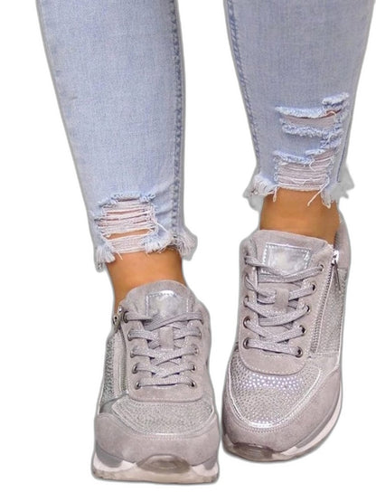 Comfortable Beige Sneakers for Women with Platform Lace Up Casual Style