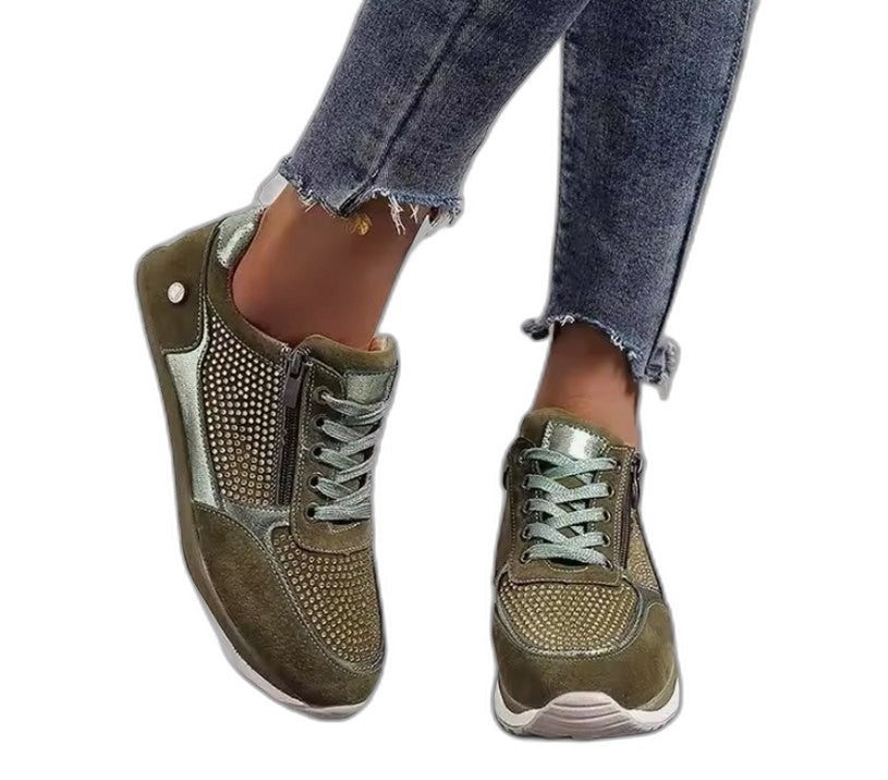 Comfortable Beige Sneakers for Women with Platform Lace Up Casual Style