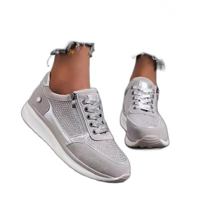 Comfortable Beige Sneakers for Women with Platform Lace Up Casual Style