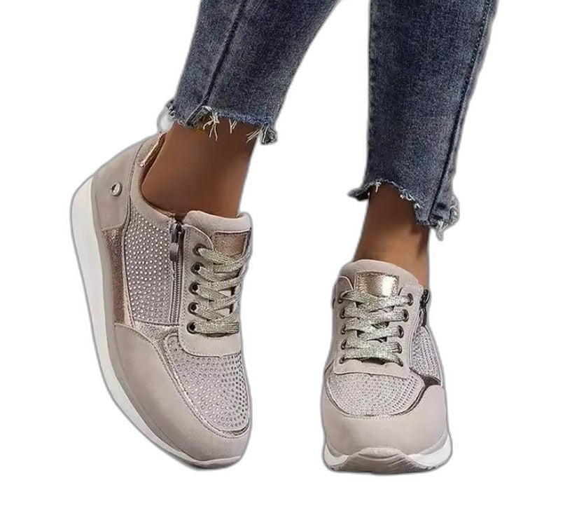 Comfortable Beige Sneakers for Women with Platform Lace Up Casual Style