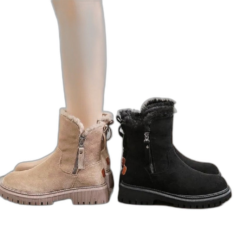 Comfortable Beige Suede Ankle Boots for Women with Closed Toe Fur Lined Casual Style