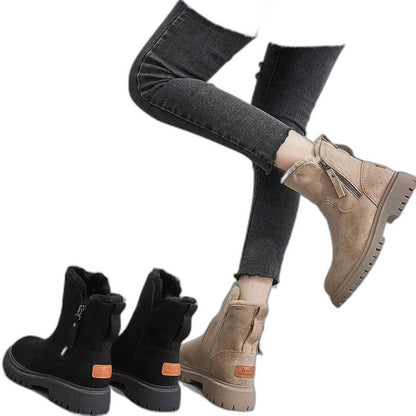 Comfortable Beige Suede Ankle Boots for Women with Closed Toe Fur Lined Casual Style