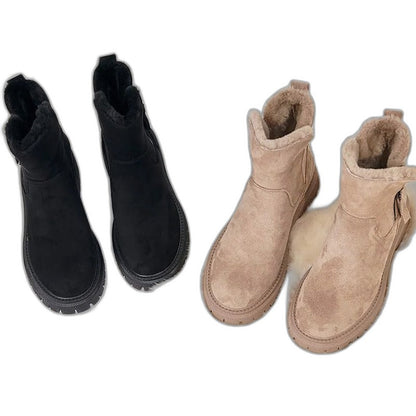 Comfortable Beige Suede Ankle Boots for Women with Closed Toe Fur Lined Casual Style