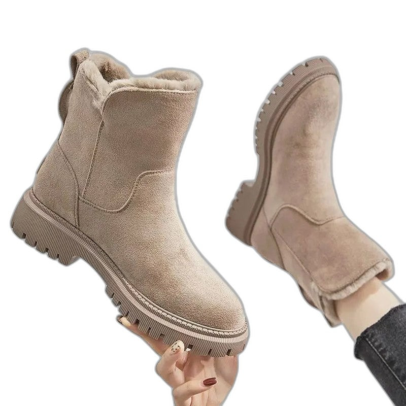 Comfortable Beige Suede Ankle Boots for Women with Closed Toe Fur Lined Casual Style