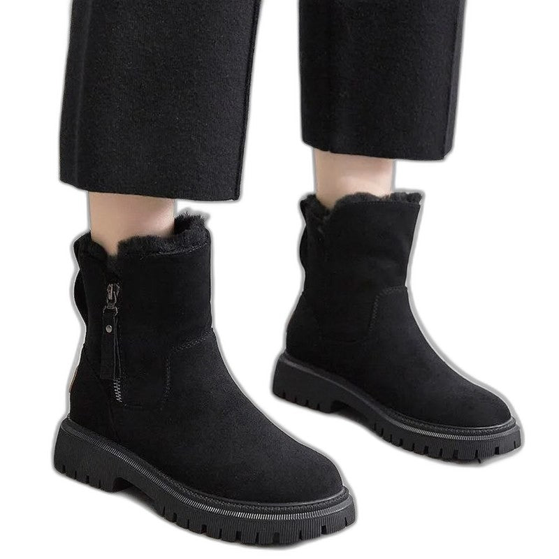Comfortable Beige Suede Ankle Boots for Women with Closed Toe Fur Lined Casual Style
