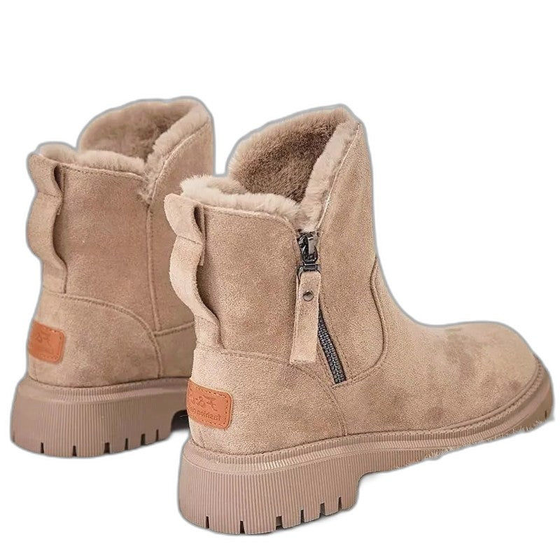 Comfortable Beige Suede Ankle Boots for Women with Closed Toe Fur Lined Casual Style