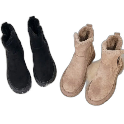 Comfortable Beige Suede Ankle Boots for Women with Closed Toe Fur Lined Casual Style