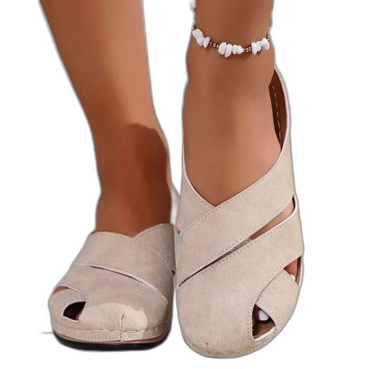 Comfortable Beige Suede Flats for Women with Closed Toe Casual Style
