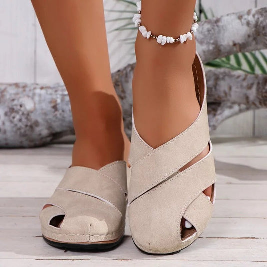 Comfortable Beige Suede Flats for Women with Closed Toe Casual Style