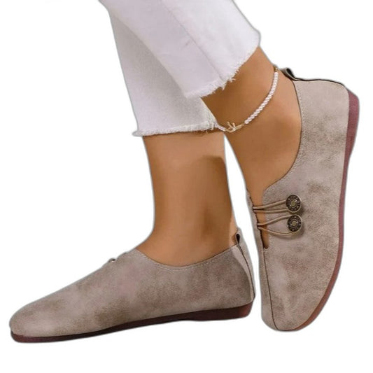 Comfortable Beige Suede Flats for Women with Closed Toe Casual Style