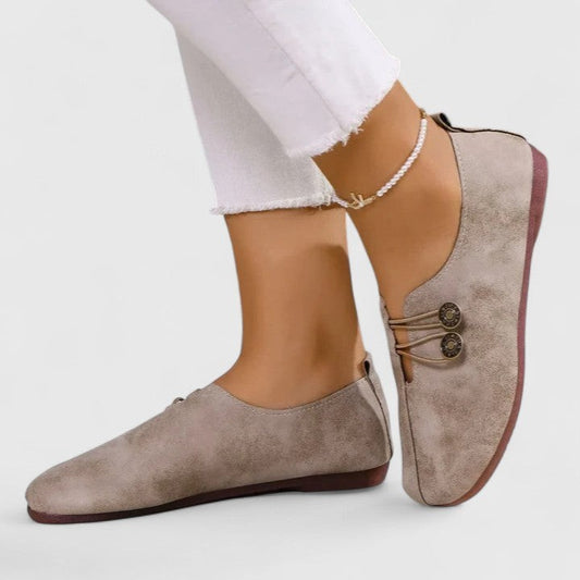 Comfortable Beige Suede Flats for Women with Closed Toe Casual Style