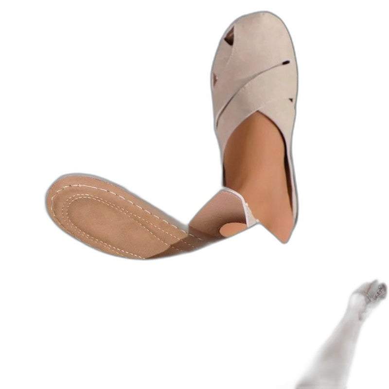 Comfortable Beige Suede Flats for Women with Closed Toe Casual Style