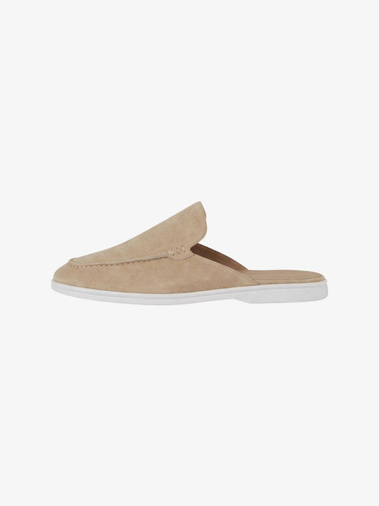 Comfortable Beige Suede Mules for Women with Closed Toe Slip On Casual Style