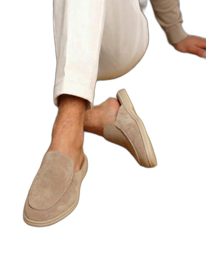 Comfortable Beige Suede Mules for Women with Closed Toe Slip On Casual Style