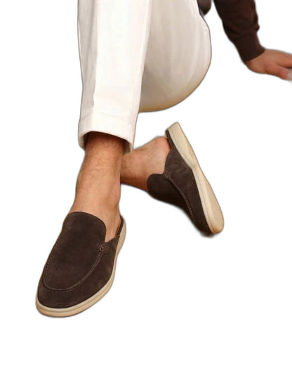 Comfortable Beige Suede Mules for Women with Closed Toe Slip On Casual Style
