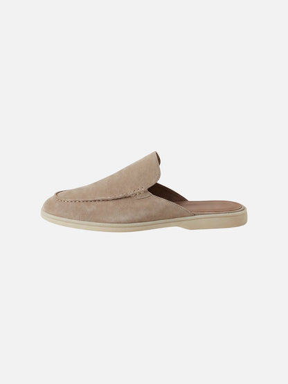 Comfortable Beige Suede Mules for Women with Closed Toe Slip On Casual Style