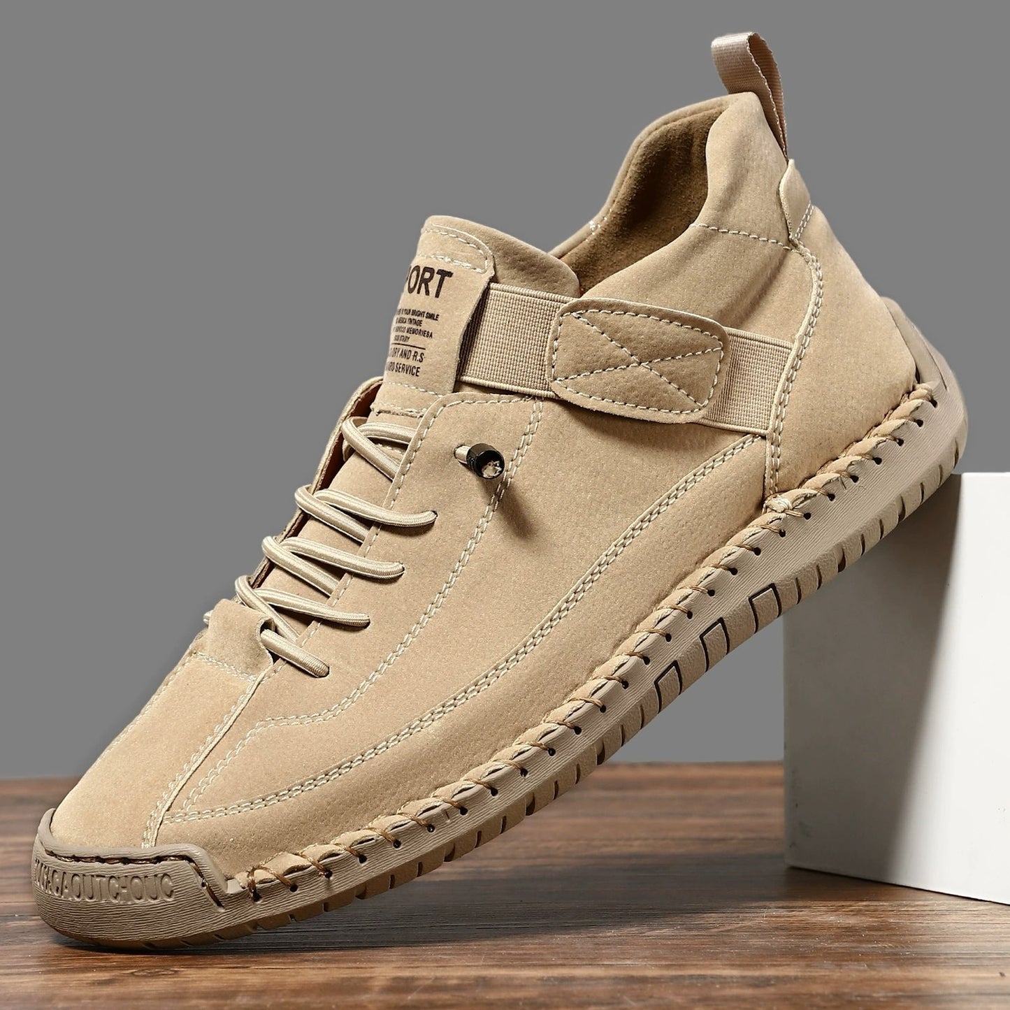 Comfortable Beige Suede Sneakers for Women with Closed Toe Lace Up Casual Style