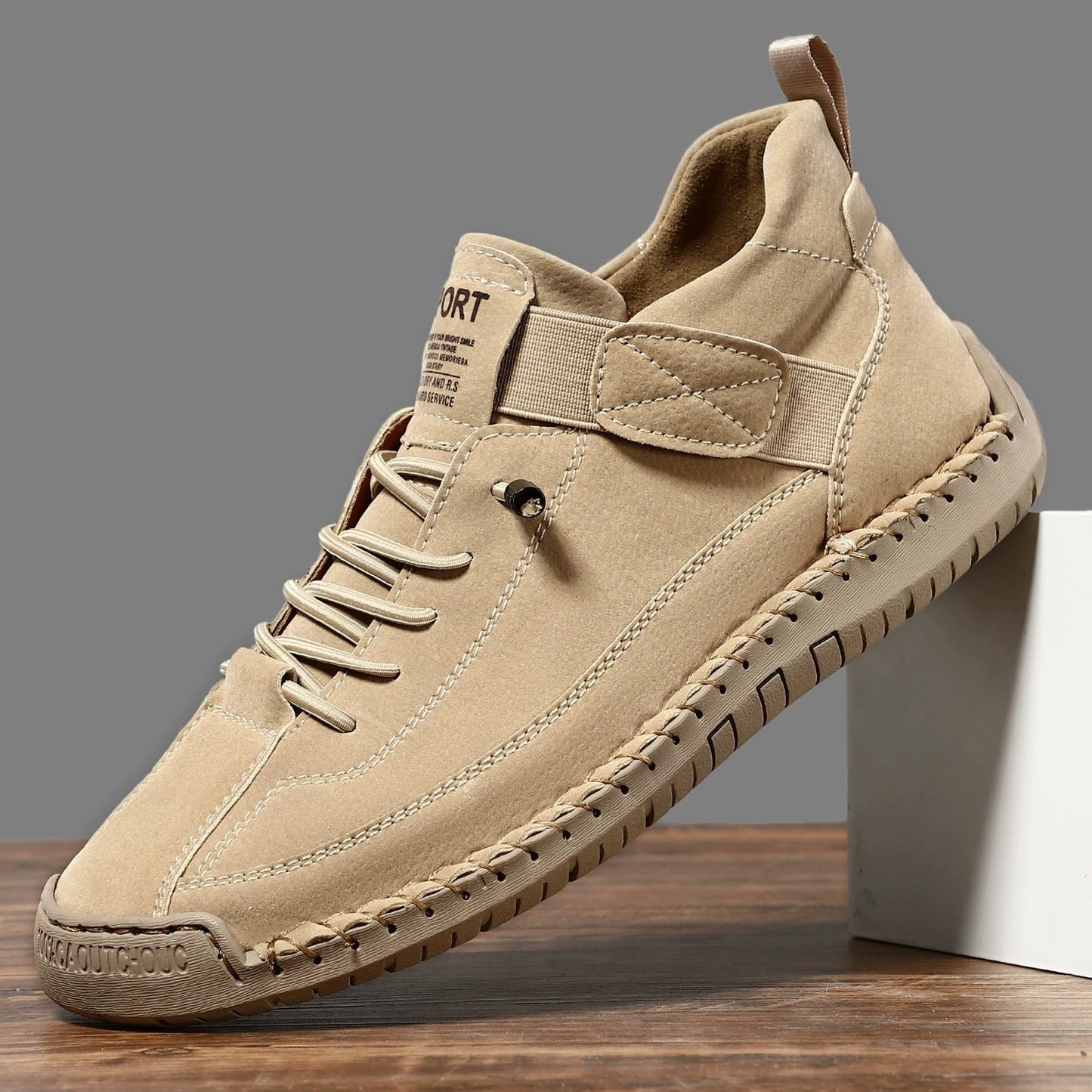 Comfortable Beige Suede Sneakers for Women with Closed Toe Lace Up Casual Style