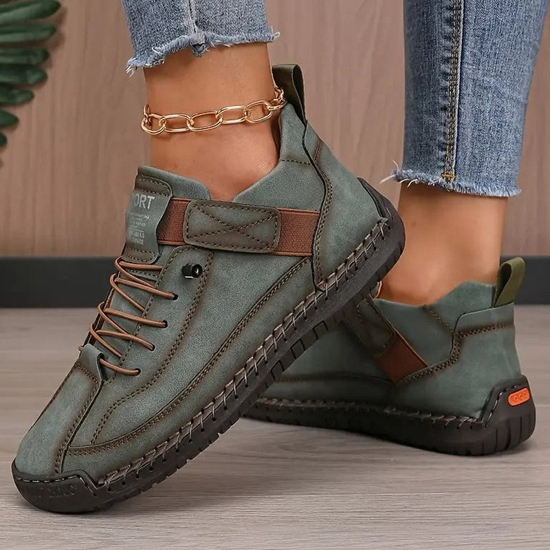 Comfortable Beige Suede Sneakers for Women with Closed Toe Lace Up Casual Style