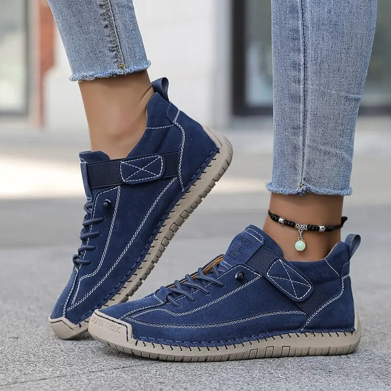 Comfortable Beige Suede Sneakers for Women with Closed Toe Lace Up Casual Style