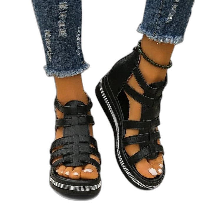 Comfortable Beige Wedge Sandals for Women with Platform Ankle Strap Open Toe Casual Style