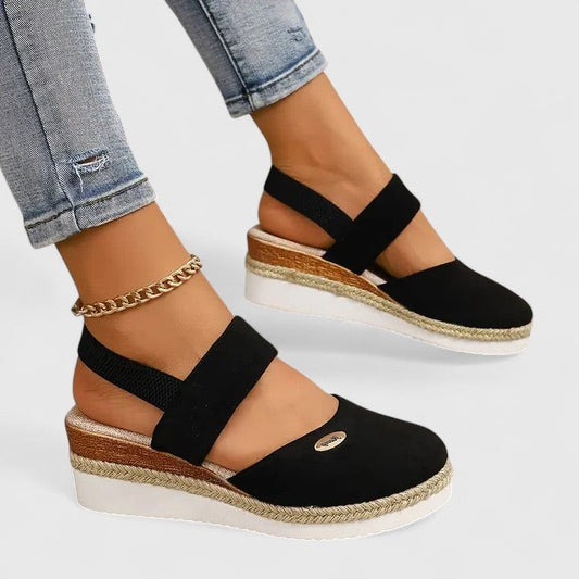 Comfortable Black Espadrilles for Women with Platform Ankle Strap Closed Toe Casual Style