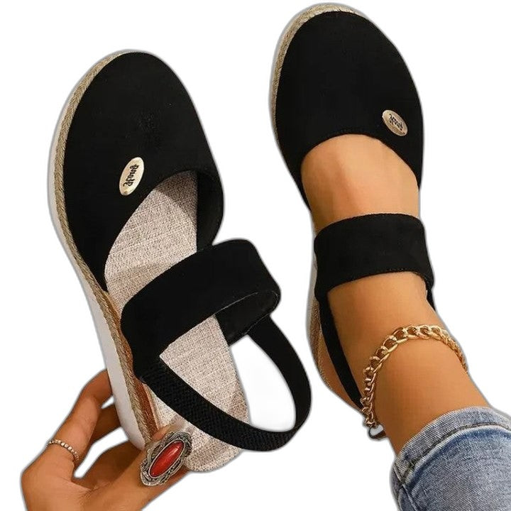 Comfortable Black Espadrilles for Women with Platform Ankle Strap Closed Toe Casual Style