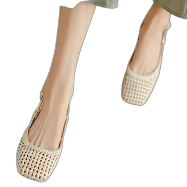 Comfortable Black Flats for Women with Block Heel Ankle Strap Closed Toe Buckle Casual Style