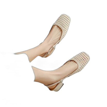 Comfortable Black Flats for Women with Block Heel Ankle Strap Closed Toe Buckle Casual Style