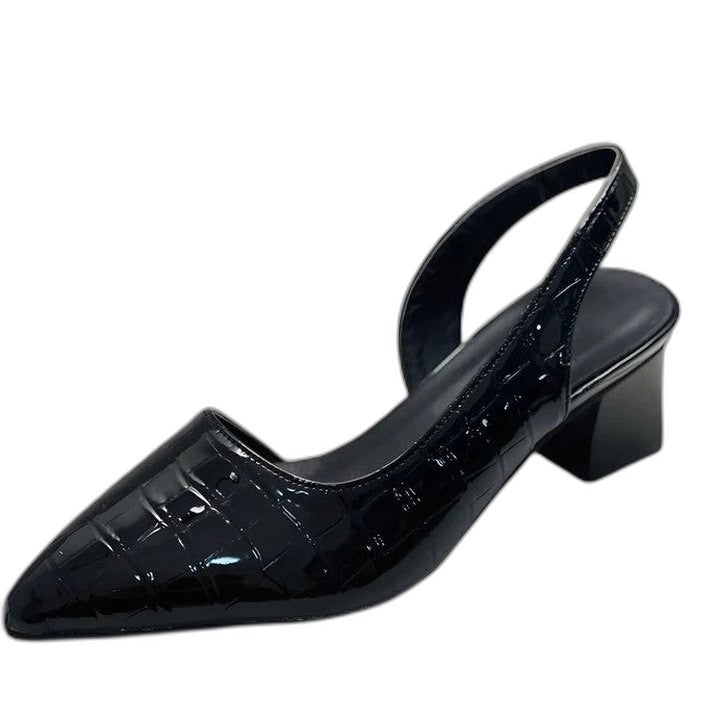 Comfortable Black Flats for Women with Block Heel Slingback Pointed Toe Casual Style