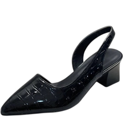 Comfortable Black Flats for Women with Block Heel Slingback Pointed Toe Casual Style
