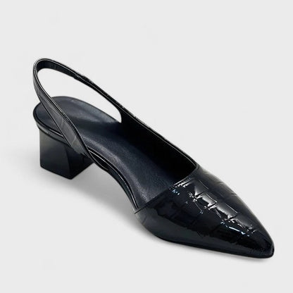 Comfortable Black Flats for Women with Block Heel Slingback Pointed Toe Casual Style